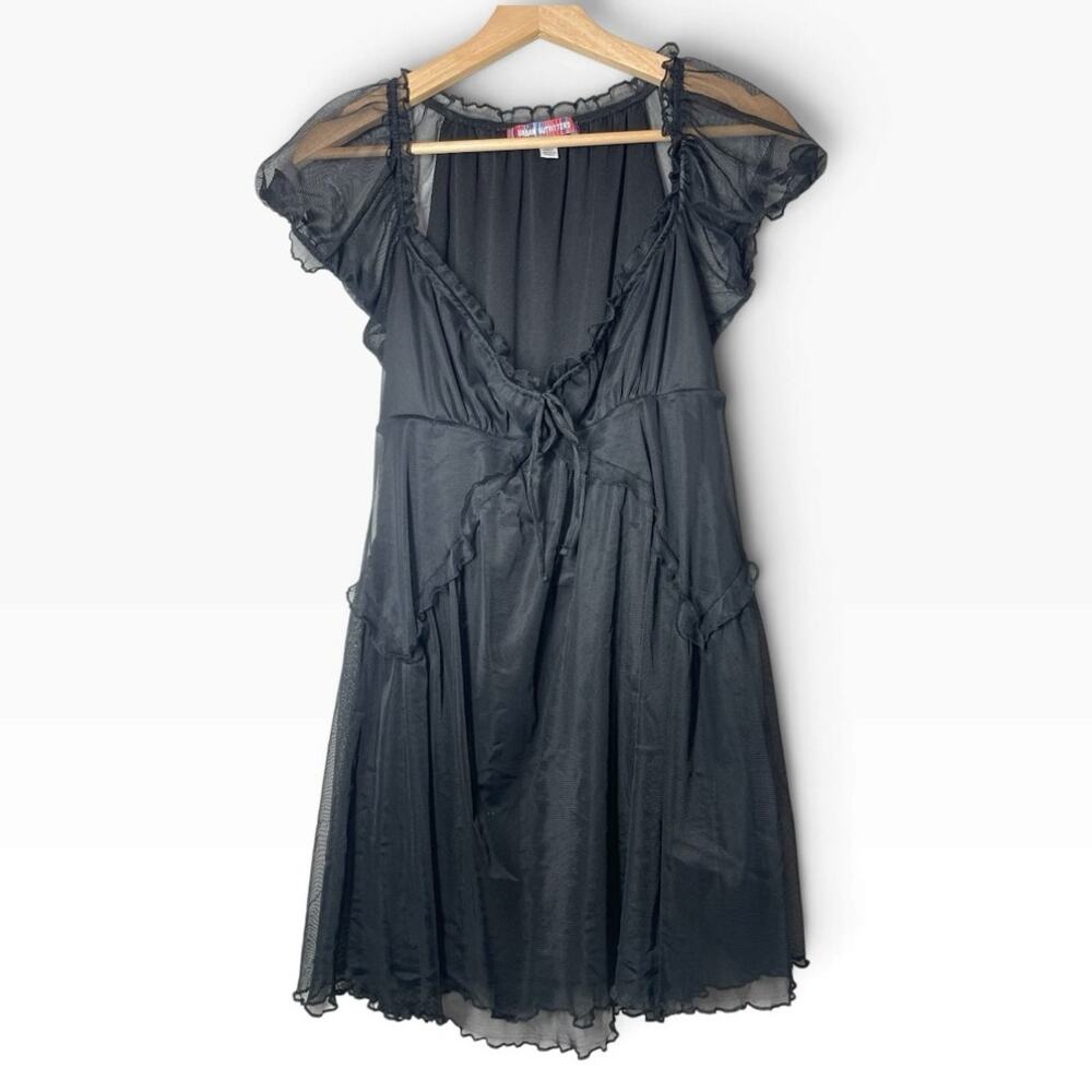 Urban Outfitters Mesh Ruffle V-Neck Dress Size Medium Whimsy Goth